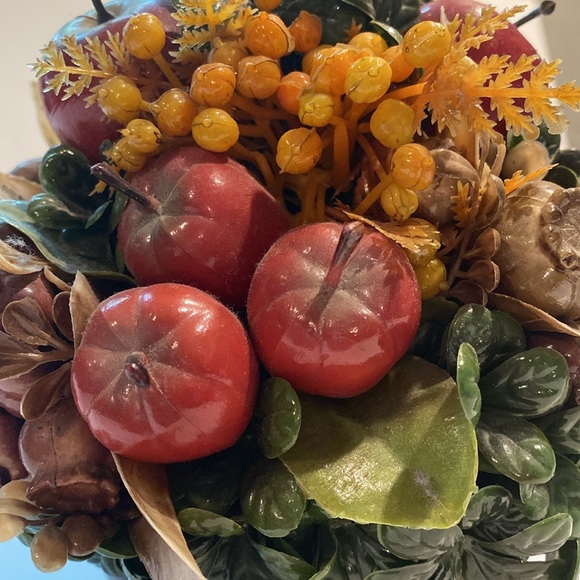McCoy Vintage Brown Drip Glaze Pottery Apple Fruit Floral Centerpiece 7050 - Picture 9 of 13